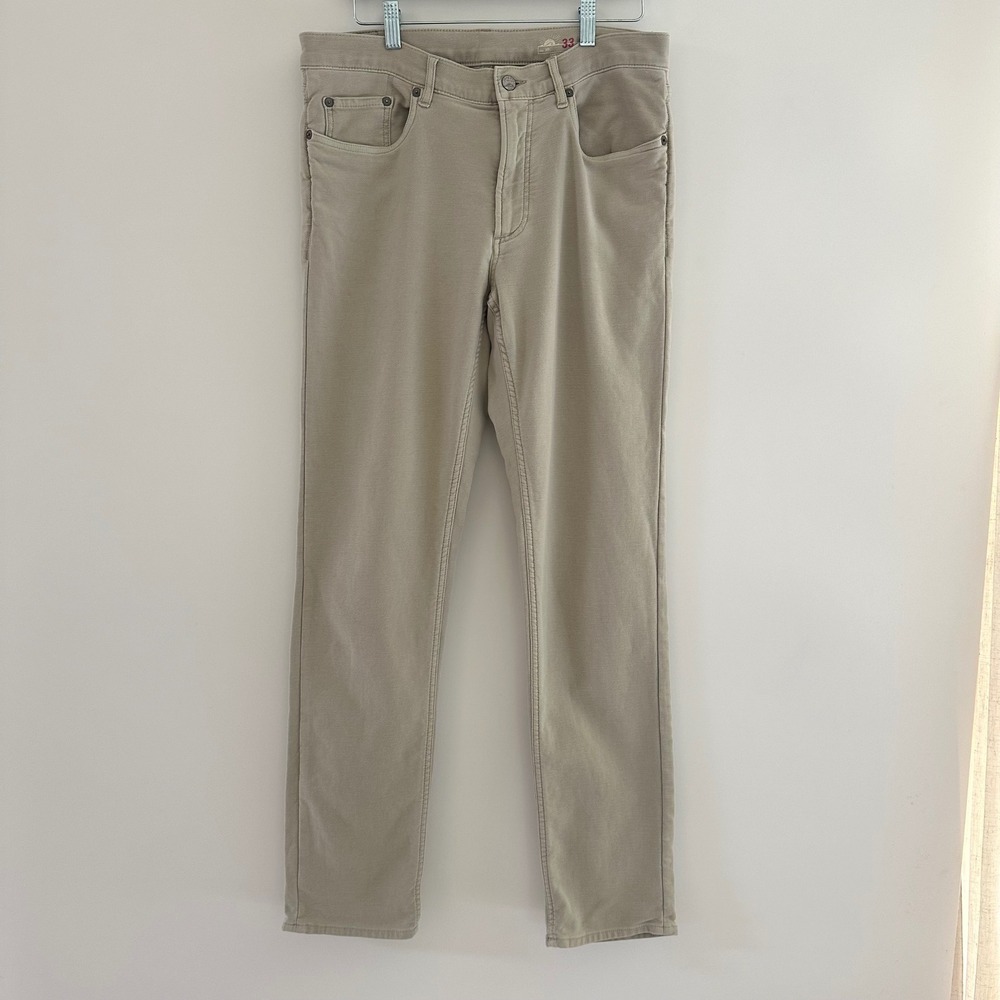 Faherty Stretch Terry 5 Pocket Pants Mens 33 Slim Straight Chino Casual Stone